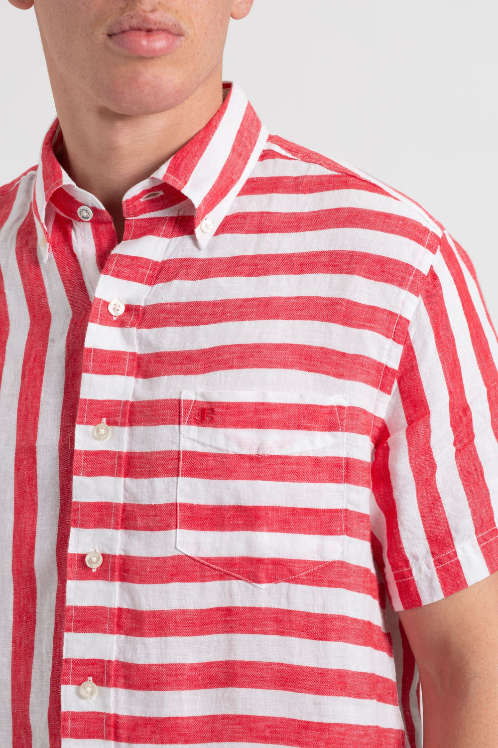 Chemises Ben Sherman B by Ben Sherman Candy Stripe Linen Short Sleeve Rose Rouge | SST-23554748